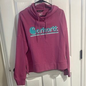 Carhartt Pink Hoodie with Teal Logo